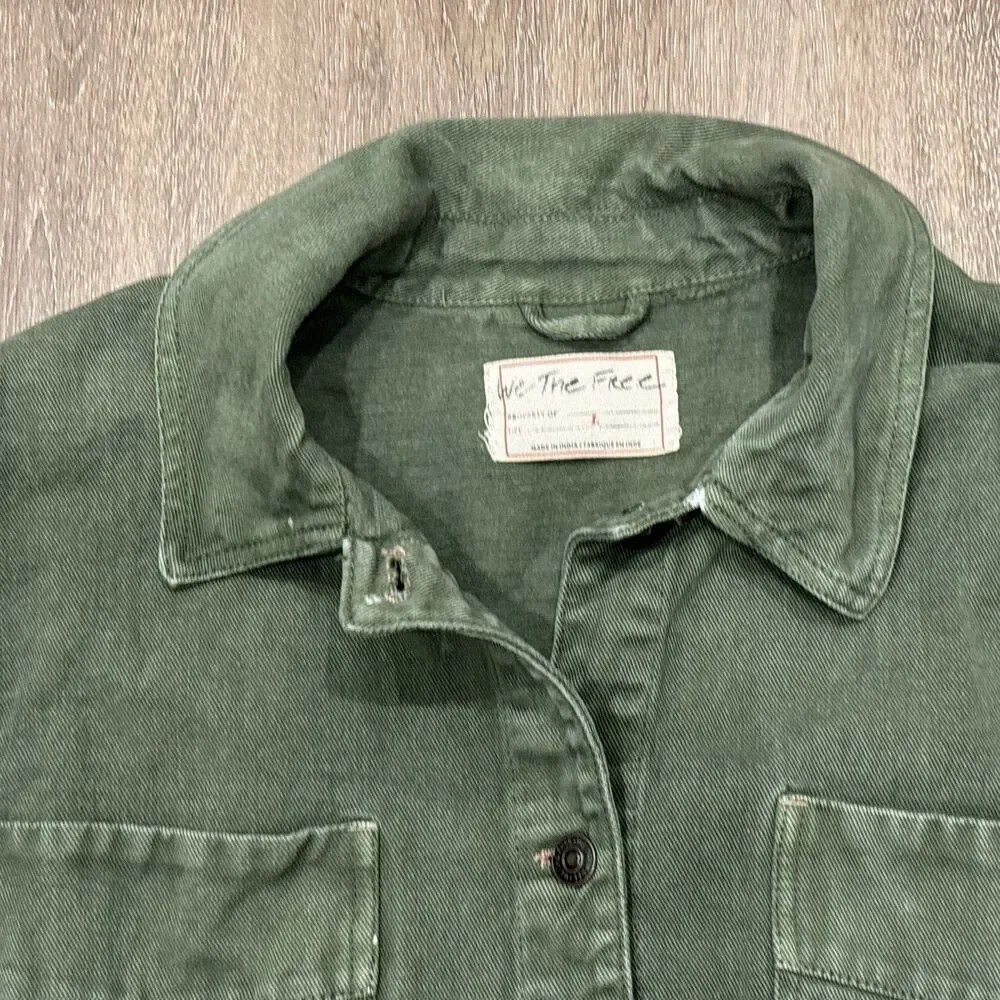 We The Free People Madison City Denim Jacket Large Green Oversized Grunge Boho - Picture 7 of 14